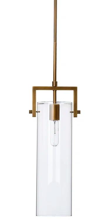 Sleek Antique Brass & Clear Glass Cylinder Pendant Light