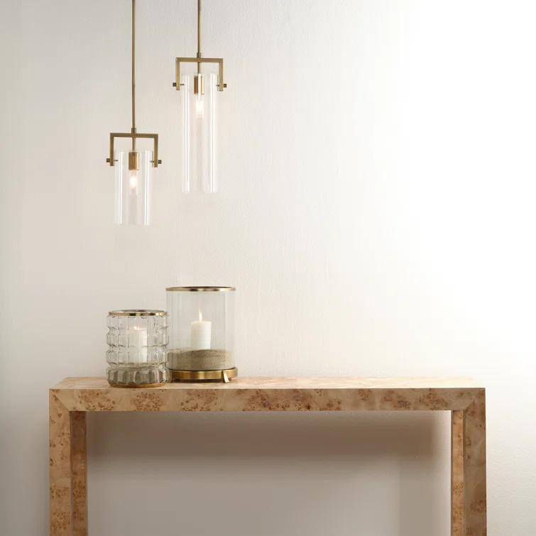 Sleek Antique Brass & Clear Glass Cylinder Pendant Light