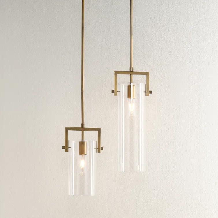 Sleek Antique Brass & Clear Glass Cylinder Pendant Light