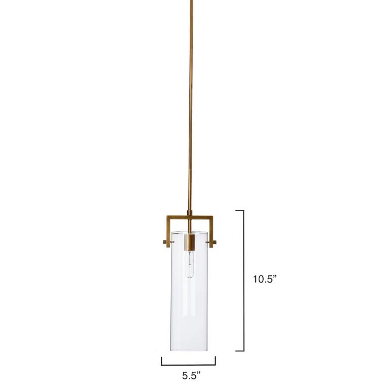 Sleek Antique Brass & Clear Glass Cylinder Pendant Light