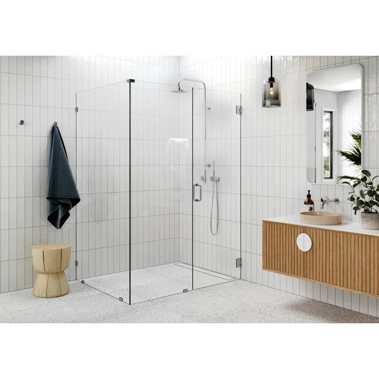 Illume 60 in. x 43.5 in. x 78 in. 90-degree Fully Frameless Wall Hinged Glass Shower Enclosure