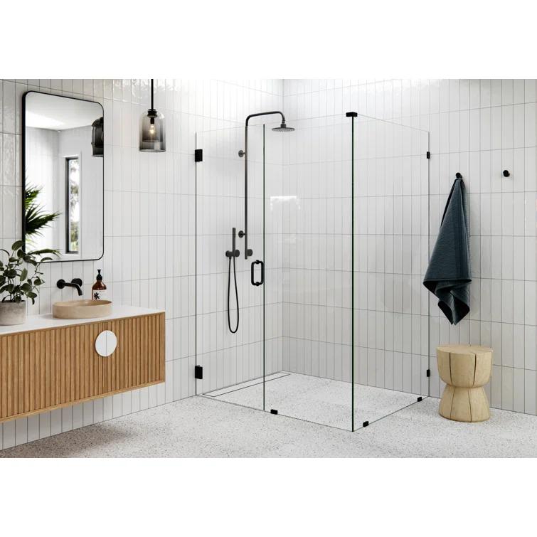 Illume 60 in. x 43.5 in. x 78 in. 90-degree Fully Frameless Wall Hinged Glass Shower Enclosure