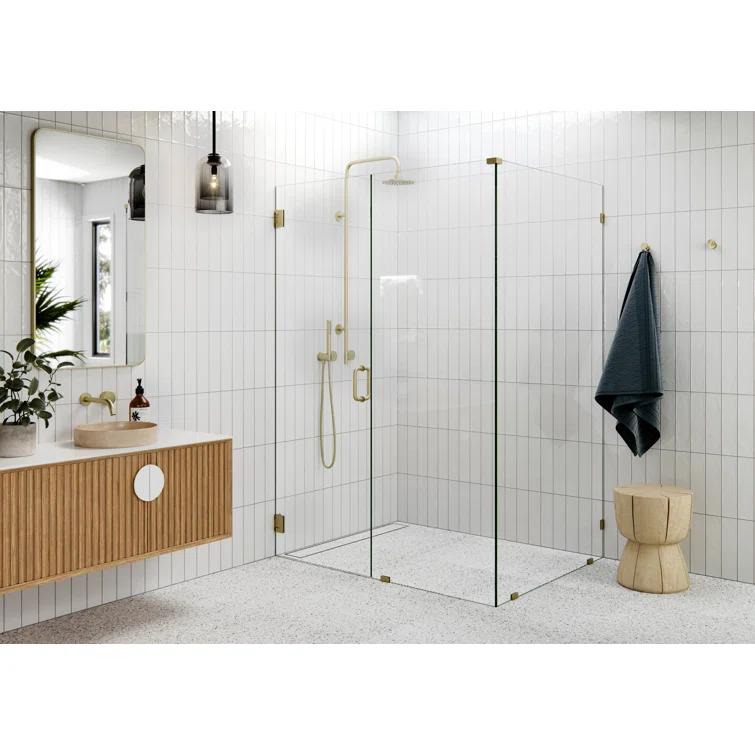 Glass Warehouse Illume 42 in. x 38 in. x 78 in. 90-degree Fully Frameless Wall Hinged Glass Shower Enclosure 90-WH-42-38-MB
