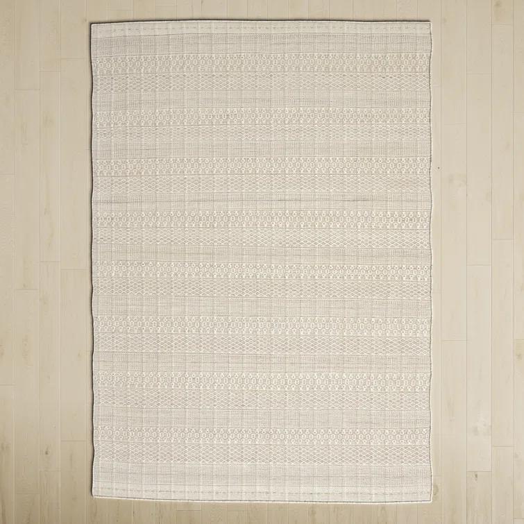 Gingham Geometric Handwoven Indoor/ Outdoor Area Rug in Cream