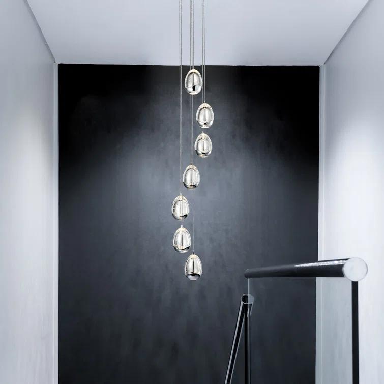 VONN Lighting Venezia 7-Light Pendant Height Adjustable ETL Certified LED Teardrop Chandelier, Globe Glass Shades