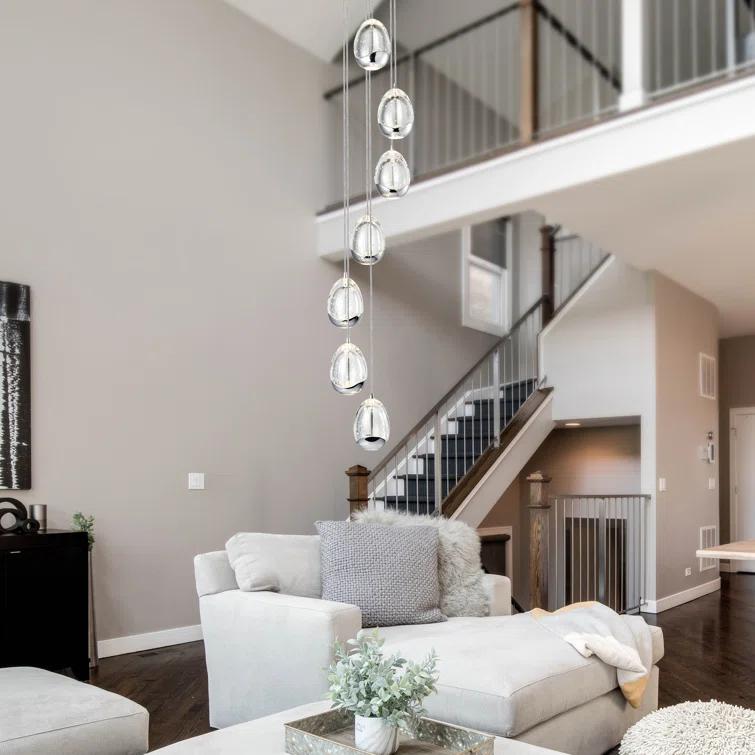 VONN Lighting Venezia 7-Light Pendant Height Adjustable ETL Certified LED Teardrop Chandelier, Globe Glass Shades