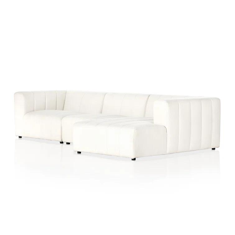 Fayette Cloud White Tufted Fabric 3-Piece Sectional Sofa