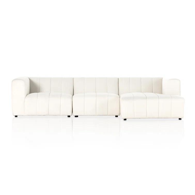 Fayette Cloud White Tufted Fabric 3-Piece Sectional Sofa