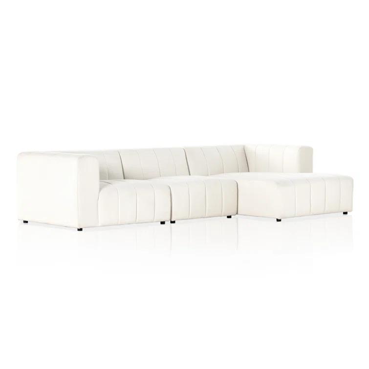 Fayette Cloud White Tufted Fabric 3-Piece Sectional Sofa