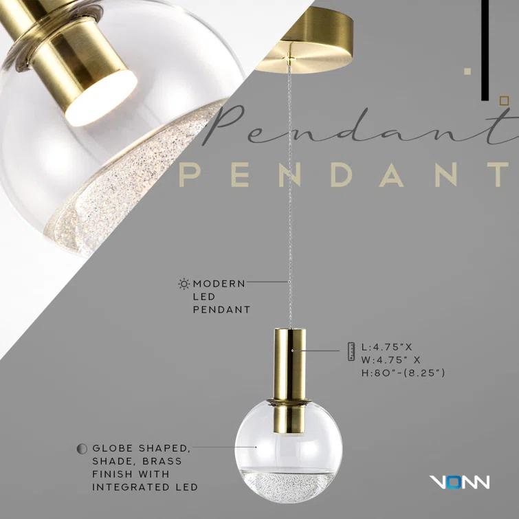 VONN Lighting Sienna 5-in Integrated LED Height Adjustable ETL Certified Pendant Light with Globe Shade