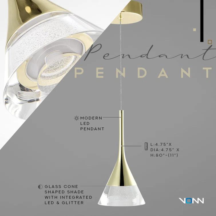 Amalfi 4.75-in Integrated LED Height Adjustable ETL Certified Pendant Light with Cone Shade