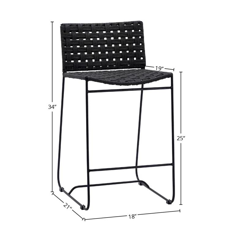 Charcoal Black Handwoven Rope 21'' Outdoor Counter Stool