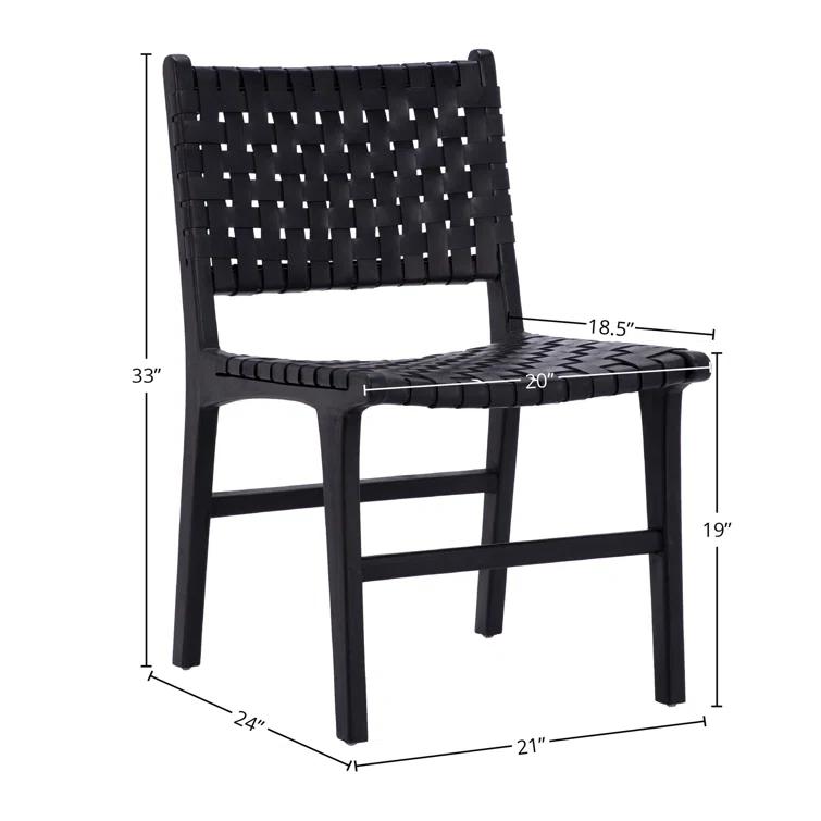Valeria Top Grain Woven Leather with Teak Frame Dining Side Chair