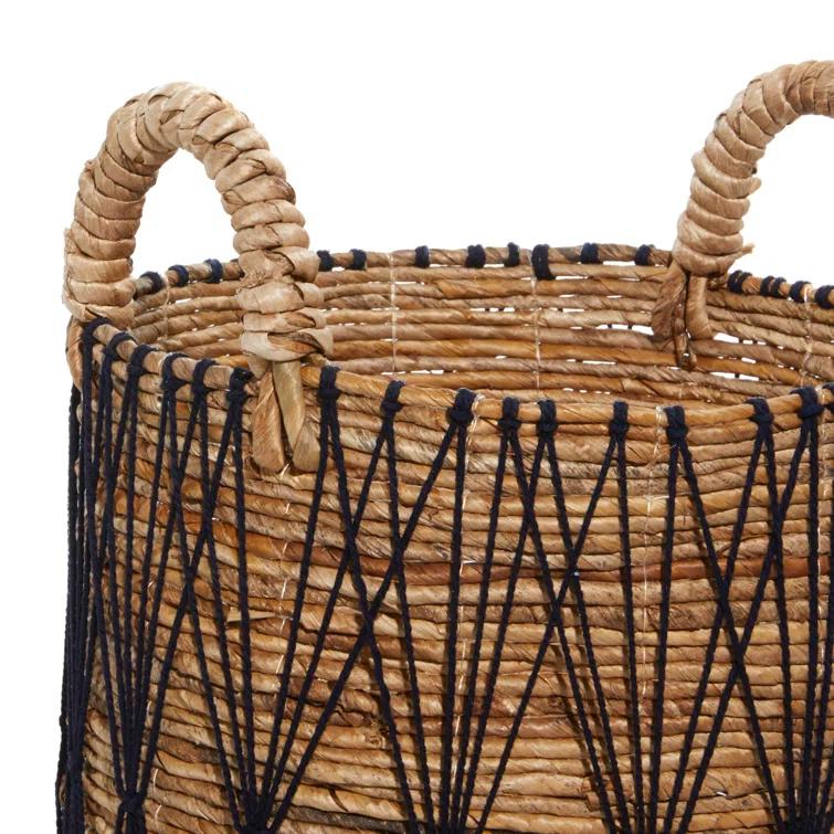 Banana Leaf Handmade String Detail Decorative and Functional Storage Basket with Handles