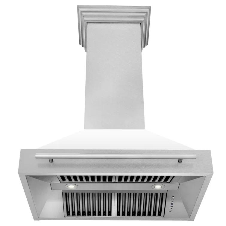 ZLINE 36 in. Satin Steel Wall Mount Range Hood and Stainless Steel Handle