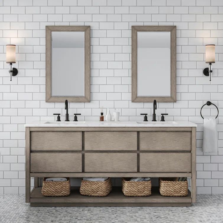 72'' Grey Oak Double Sink Vanity with Carrara Marble Countertop