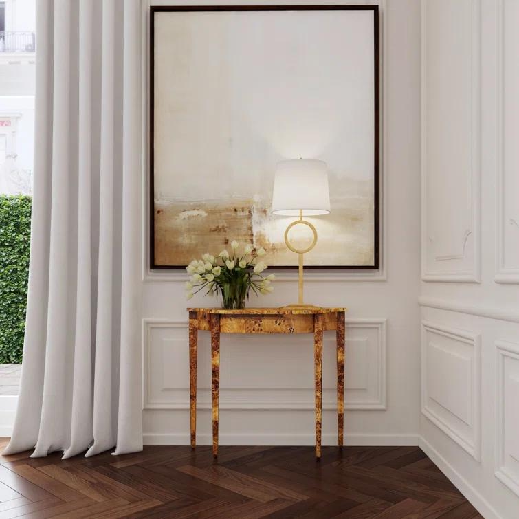 bali & pari Jihan Real Burl Wood Half Moon Large Console Table Light Mappa Burl