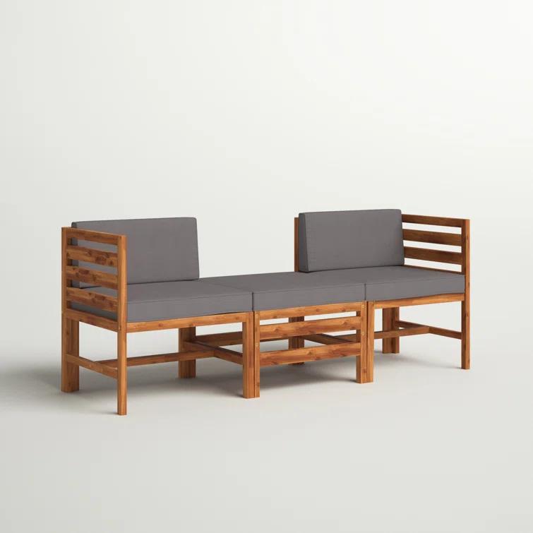 Red Barrel Studio® Acacia Patio Sofa with Cushions and Ottoman