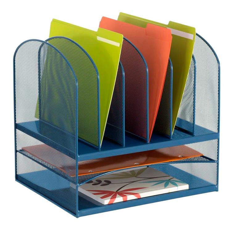 Safco Products Company Onyx Mesh Desktop Organizer With Two Trays And Six Upright Sections