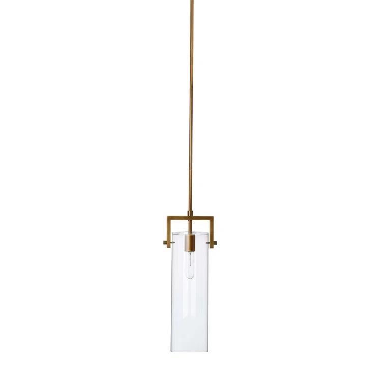 Sleek Antique Brass & Clear Glass Cylinder Pendant Light