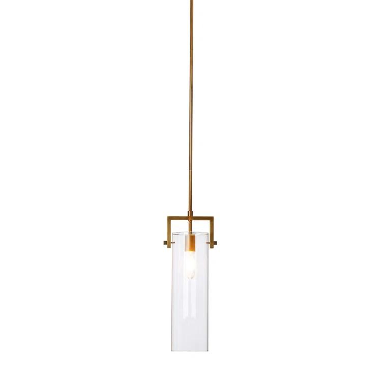 Sleek Antique Brass & Clear Glass Cylinder Pendant Light