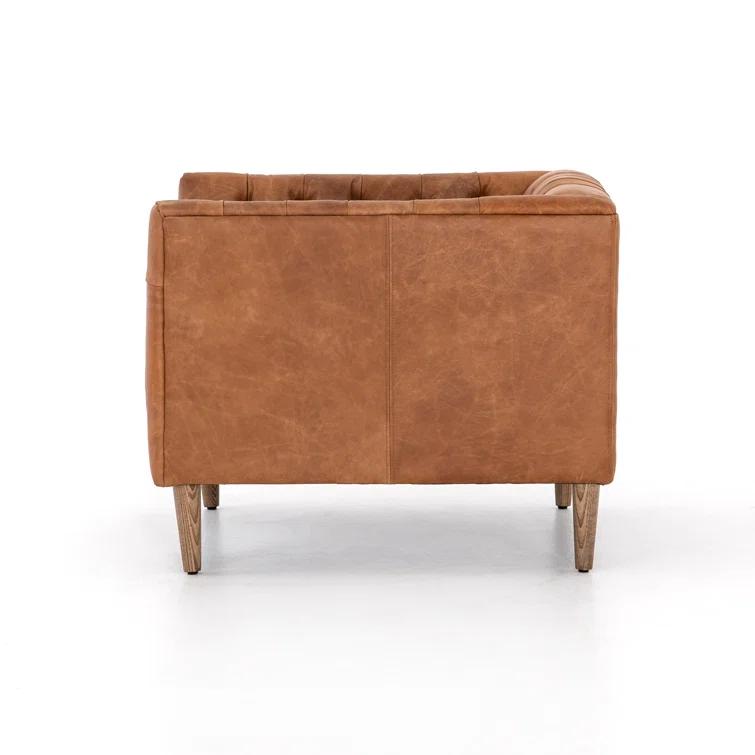 Natural Washed Camel Genuine Leather Chesterfield Armchair