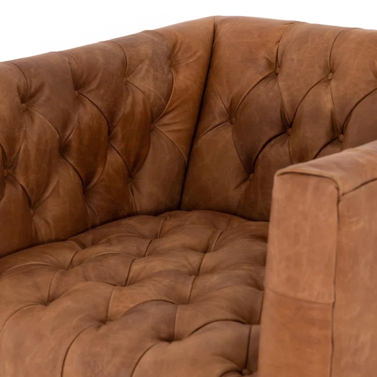 Natural Washed Camel Genuine Leather Chesterfield Armchair