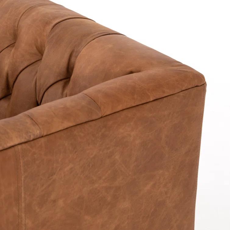 Natural Washed Camel Genuine Leather Chesterfield Armchair