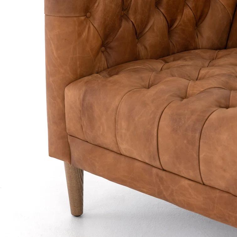 Natural Washed Camel Genuine Leather Chesterfield Armchair