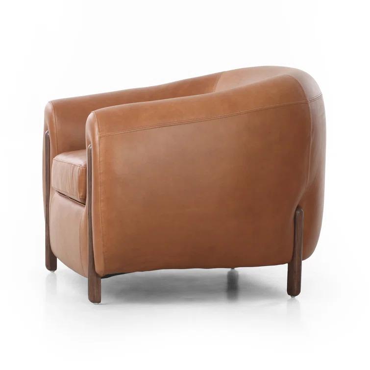 Valencia Camel Top Grain Leather Barrel Chair with Terra Brown Ash Legs