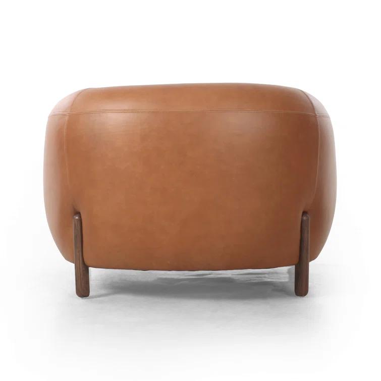 Valencia Camel Top Grain Leather Barrel Chair with Terra Brown Ash Legs