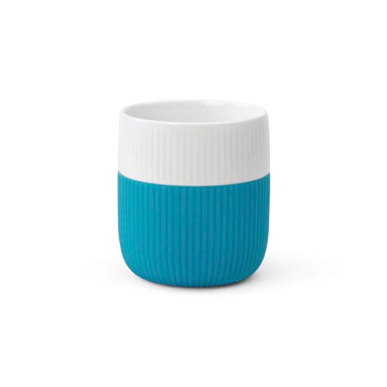 Caribbean Blue and White Ceramic Mug with Silicone Grip