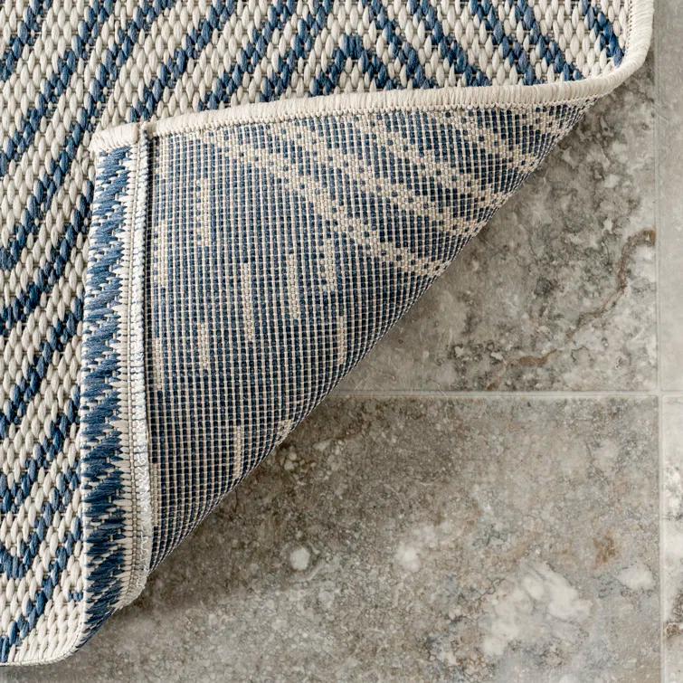 Dunham Abstract Indoor/Outdoor Area Rug for Living Room Patio Deck Front Porch Kitchen, Blue/Ivory