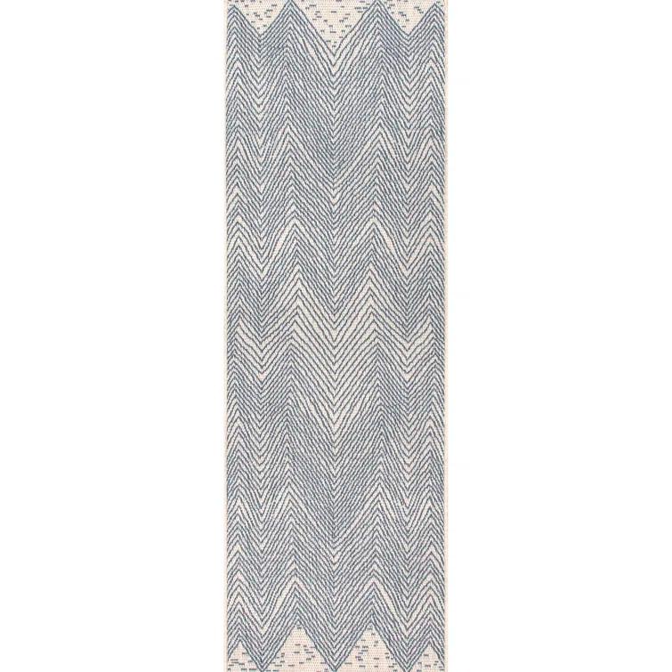 Dunham Abstract Indoor/Outdoor Area Rug for Living Room Patio Deck Front Porch Kitchen, Blue/Ivory