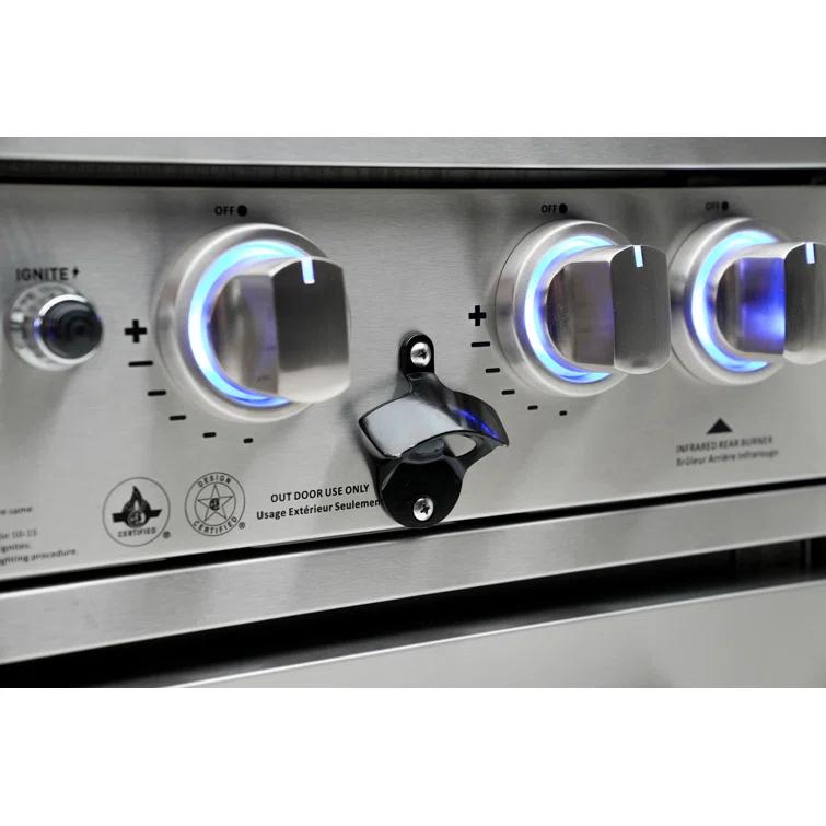 Mont Alpi MAi805-DKEGBEV 44-inch 6-Burner 115000 BTU Deluxe Stainless Steel Island Outdoor Kitchen Bar Gas Barbecue Island Grill with Wine Cooler Beverage Center Refrigerator + 3 Beer Tap Kegerator
