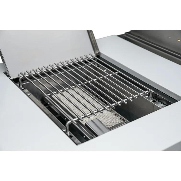 Mont Alpi MAi805-DKEGBEV 44-inch 6-Burner 115000 BTU Deluxe Stainless Steel Island Outdoor Kitchen Bar Gas Barbecue Island Grill with Wine Cooler Beverage Center Refrigerator + 3 Beer Tap Kegerator