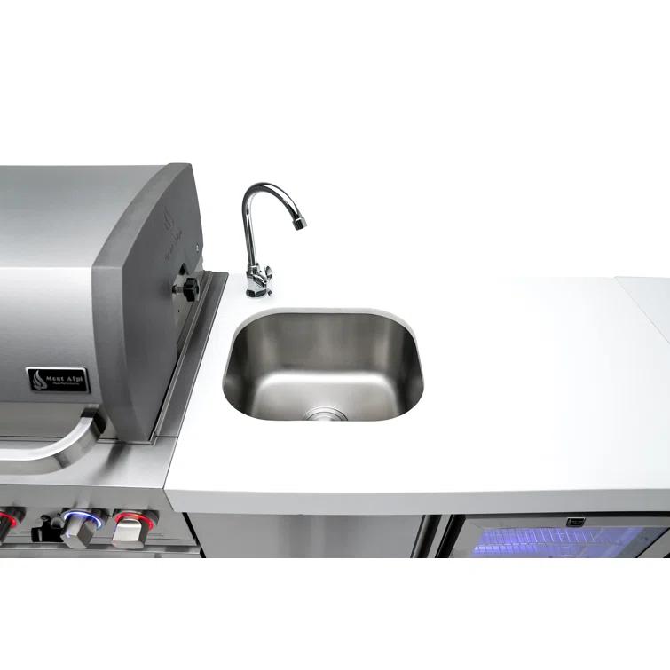 Mont Alpi MAi805-DKEGBEV 44-inch 6-Burner 115000 BTU Deluxe Stainless Steel Island Outdoor Kitchen Bar Gas Barbecue Island Grill with Wine Cooler Beverage Center Refrigerator + 3 Beer Tap Kegerator