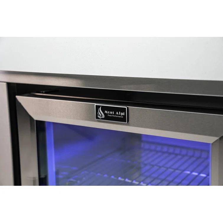 Mont Alpi MAi805-DKEGBEV 44-inch 6-Burner 115000 BTU Deluxe Stainless Steel Island Outdoor Kitchen Bar Gas Barbecue Island Grill with Wine Cooler Beverage Center Refrigerator + 3 Beer Tap Kegerator