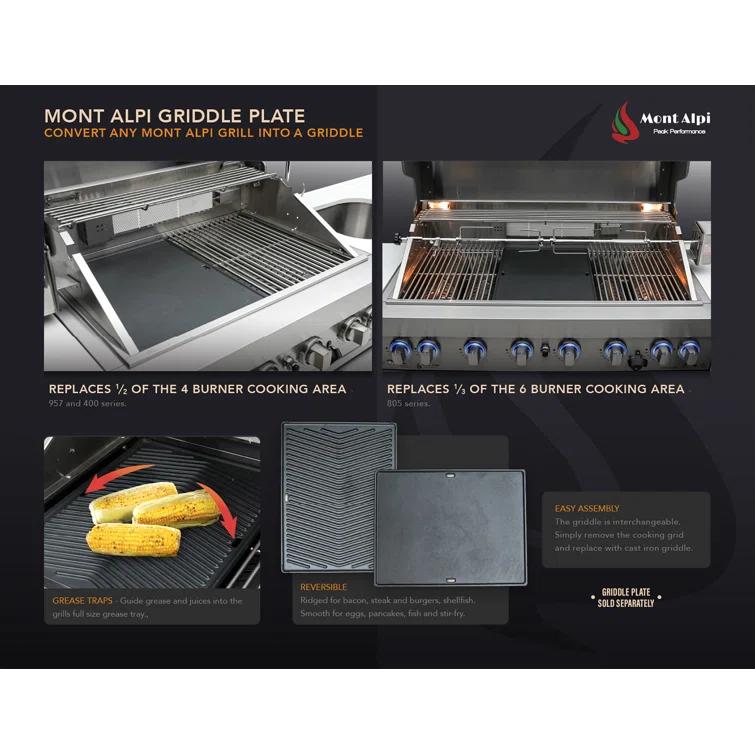 Mont Alpi MAi805-DKEGBEV 44-inch 6-Burner 115000 BTU Deluxe Stainless Steel Island Outdoor Kitchen Bar Gas Barbecue Island Grill with Wine Cooler Beverage Center Refrigerator + 3 Beer Tap Kegerator