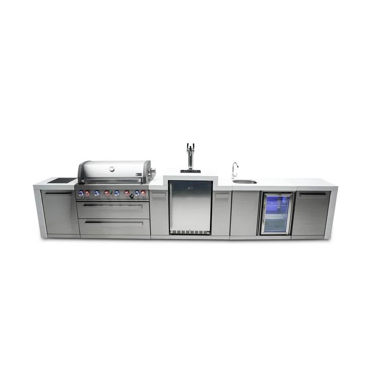 Mont Alpi MAi805-DKEGBEV 44-inch 6-Burner 115000 BTU Deluxe Stainless Steel Island Outdoor Kitchen Bar Gas Barbecue Island Grill with Wine Cooler Beverage Center Refrigerator + 3 Beer Tap Kegerator