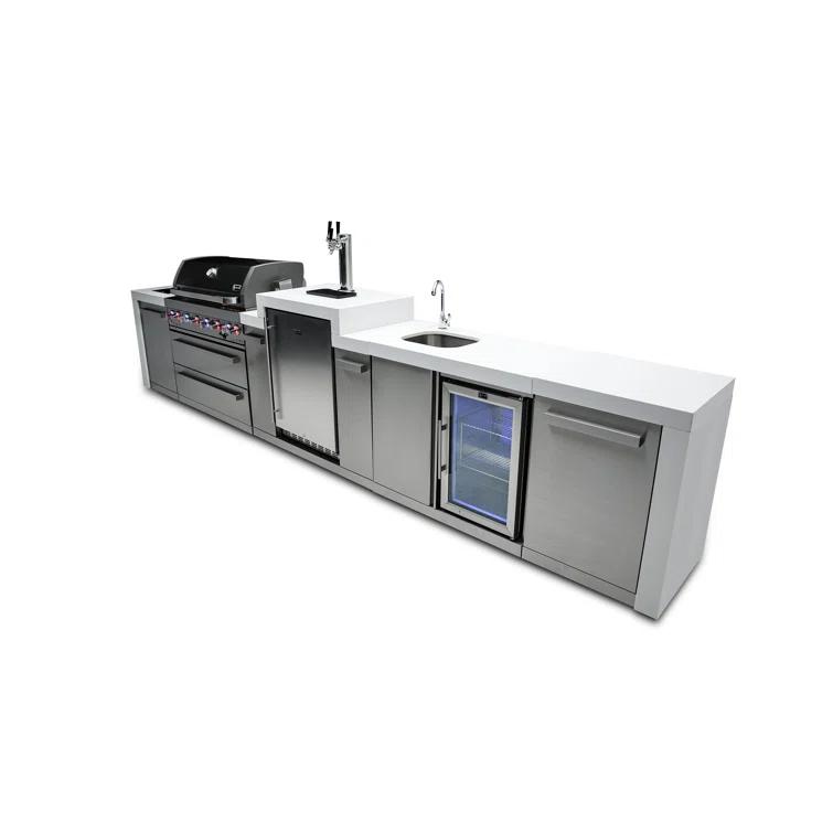 Mont Alpi MAi805-DKEGBEV 44-inch 6-Burner 115000 BTU Deluxe Stainless Steel Island Outdoor Kitchen Bar Gas Barbecue Island Grill with Wine Cooler Beverage Center Refrigerator + 3 Beer Tap Kegerator
