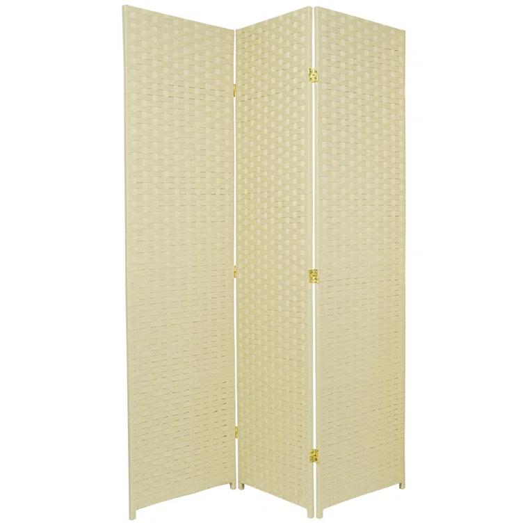 Oriental Furniture 6 Ft Tall Woven Fiber Room Divider, natural fiber, cream color, 3 panel