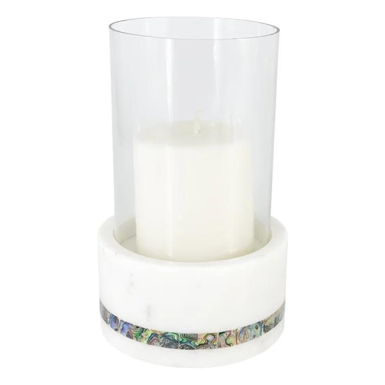 Anaya Mother Of Pearl Marble 7.63'' H Marble Tabletop Hurricane
