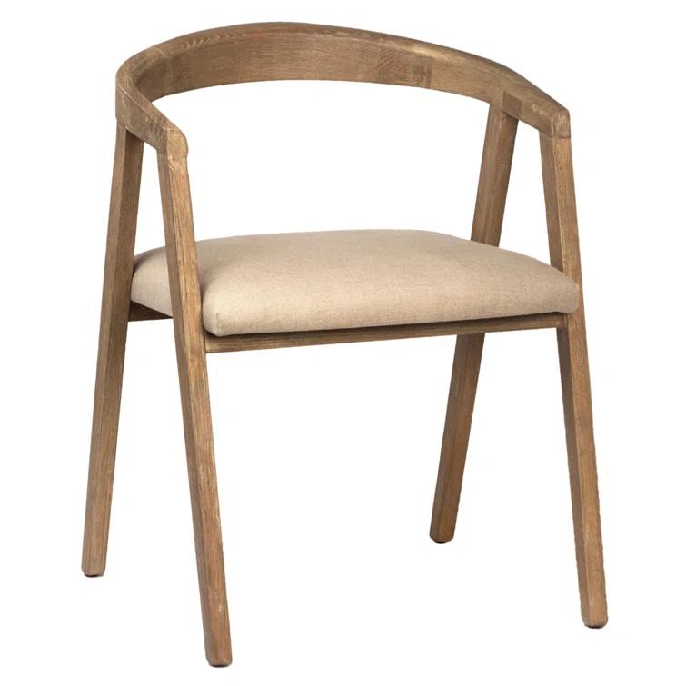 Beige Linen Upholstered Arm Chair with Wood Frame