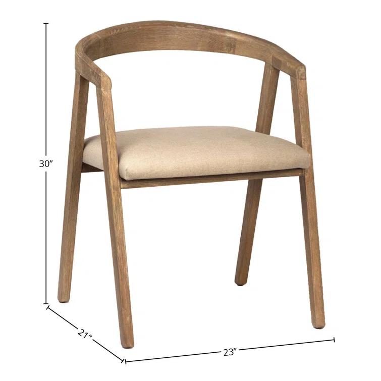 Beige Linen Upholstered Arm Chair with Wood Frame