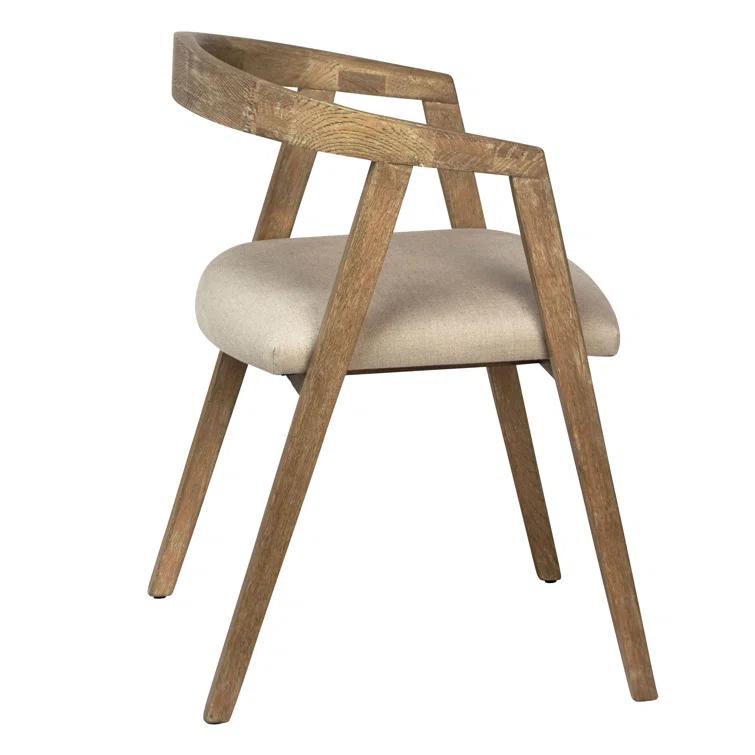 Beige Linen Upholstered Arm Chair with Wood Frame