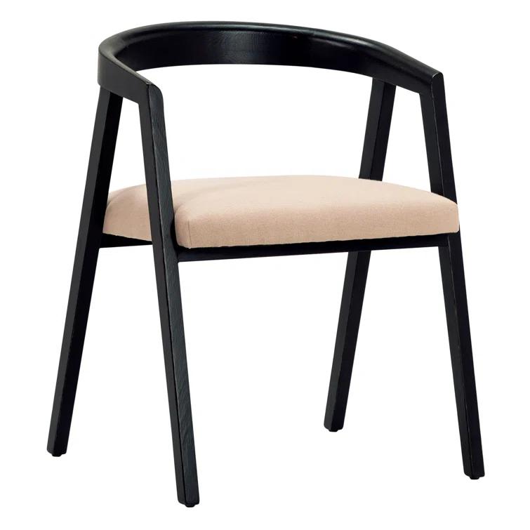 Eloise Matte Black Oak Wood Arm Chair with Light Taupe Linen Upholstery
