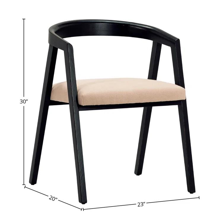 Eloise Matte Black Oak Wood Arm Chair with Light Taupe Linen Upholstery