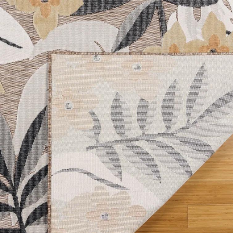 Gertmenian Tara Polly Gray Yellow Ivory Large Tropical Hawaiian Indoor/ Outdoor Flatweave High-Low Area Rug