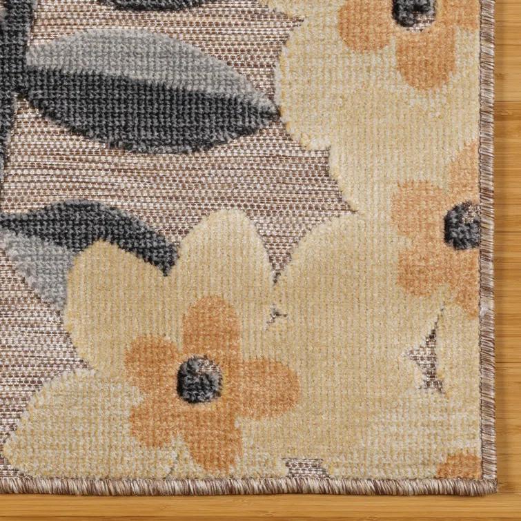 Gertmenian Tara Polly Gray Yellow Ivory Large Tropical Hawaiian Indoor/ Outdoor Flatweave High-Low Area Rug